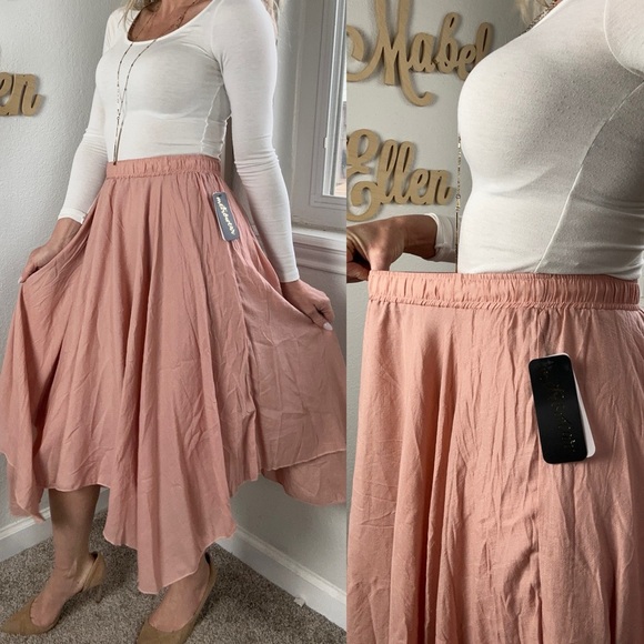 Metro Wear preppy boho blush pink high waisted midi skirt size medium - Picture 7 of 7